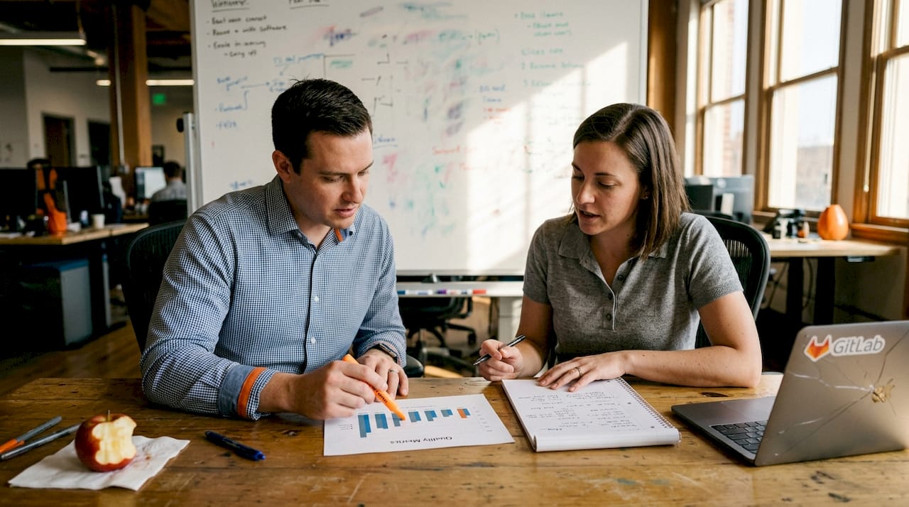Colleagues review translation quality metrics chart