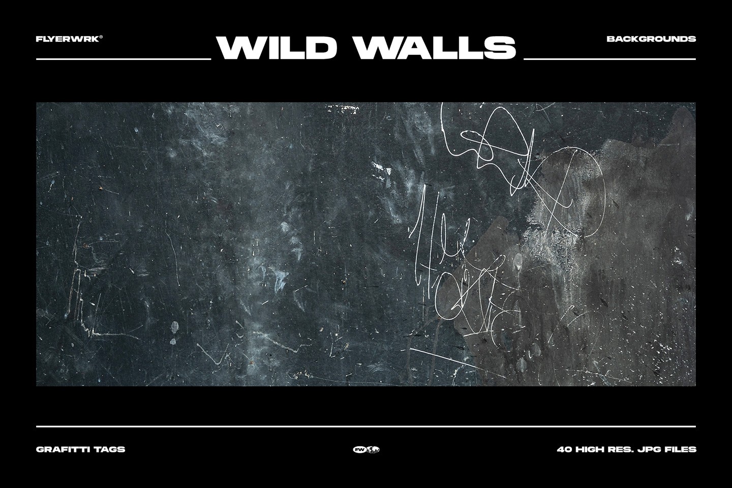 Dark grunge wild walls urban backgrounds featuring white chalk tags on a black industrial surface