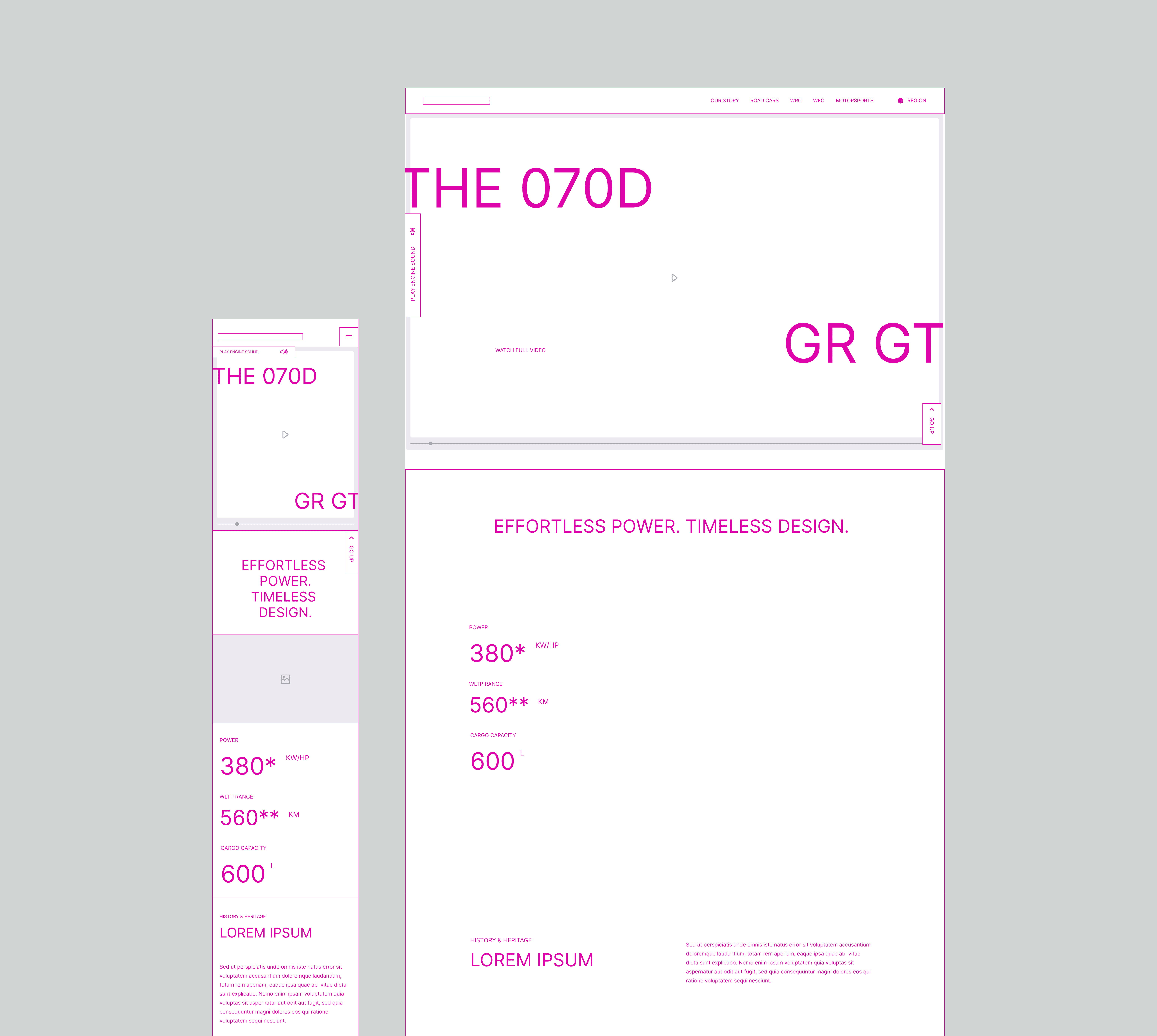 User experience wireframes of the 070D GR Sport website