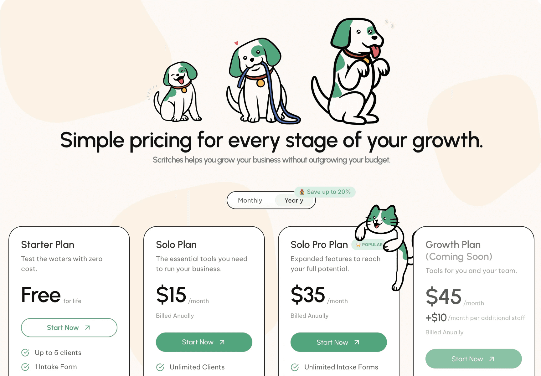 Scritches pricing tiers from their website