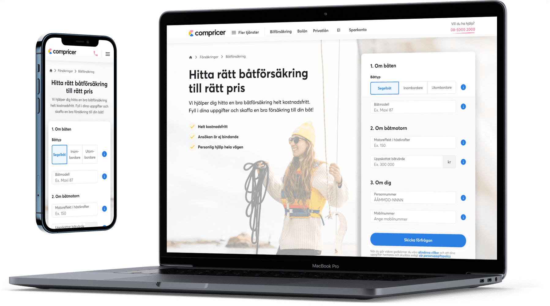 Mockup showing a design of a landing page on Compricer on laptop and mobile.