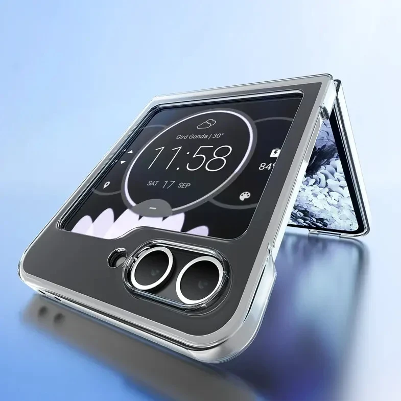Samsung Flip case render with foldable phone on a blue background