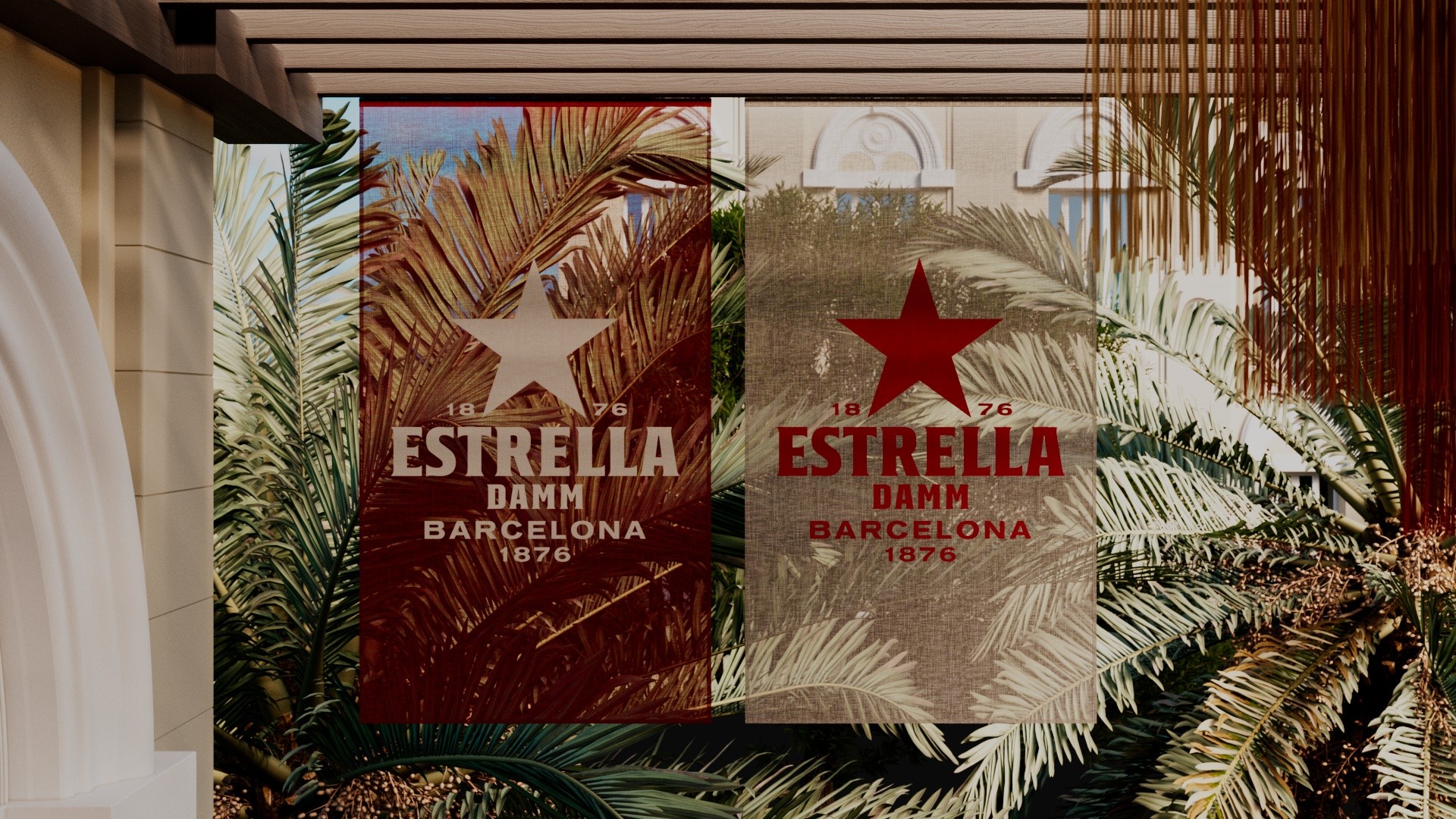 Branded flags with Estrella logo designed by our team for outdoor decoration at Estrella Terrace