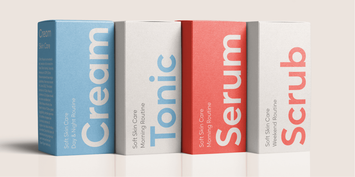 Oktah Neue type family used in modern makeup branding