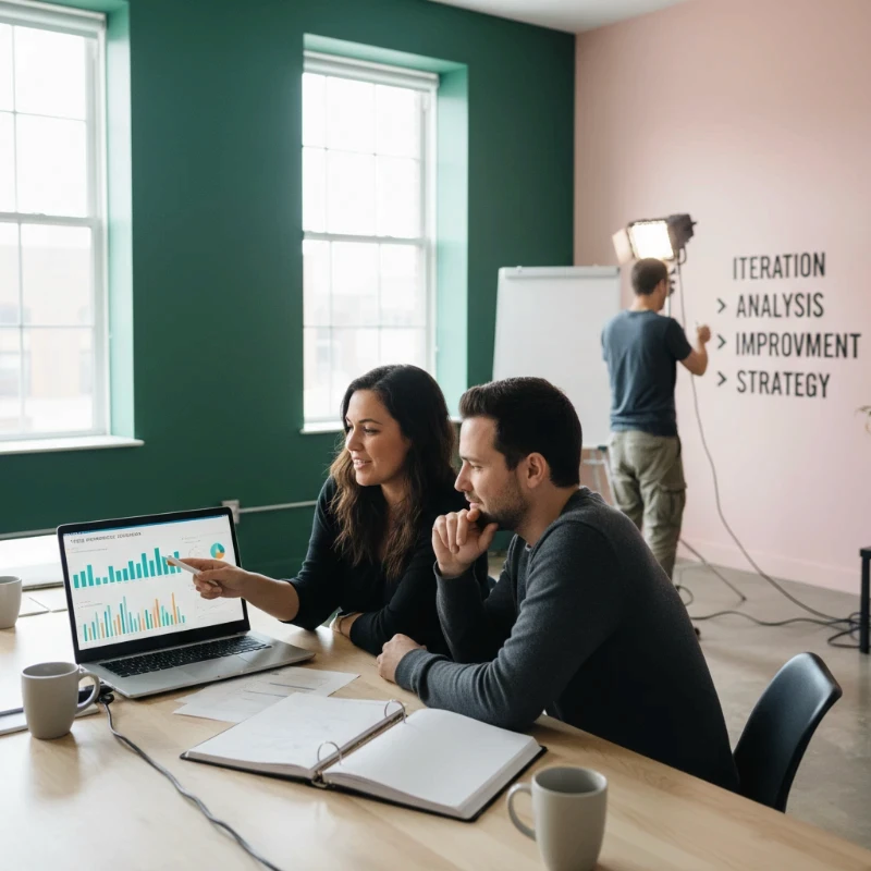 Équipe de professionnels en agence à Paris, analysant des indicateurs de performance, des graphiques et des tableaux de bord sur plusieurs supports numériques, illustrant notre expertise en Marketing digital pour garantir un pilotage précis pour plus de performance.