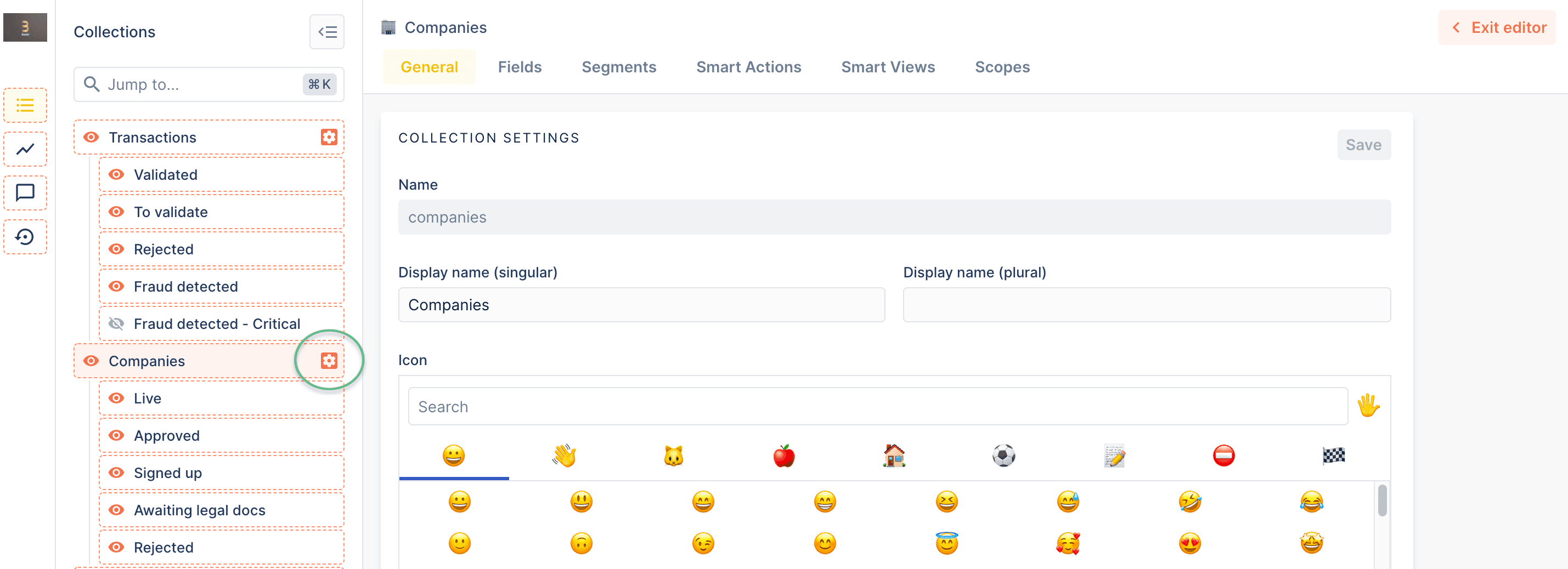 The new Forest Admin collection settings with icon selection.