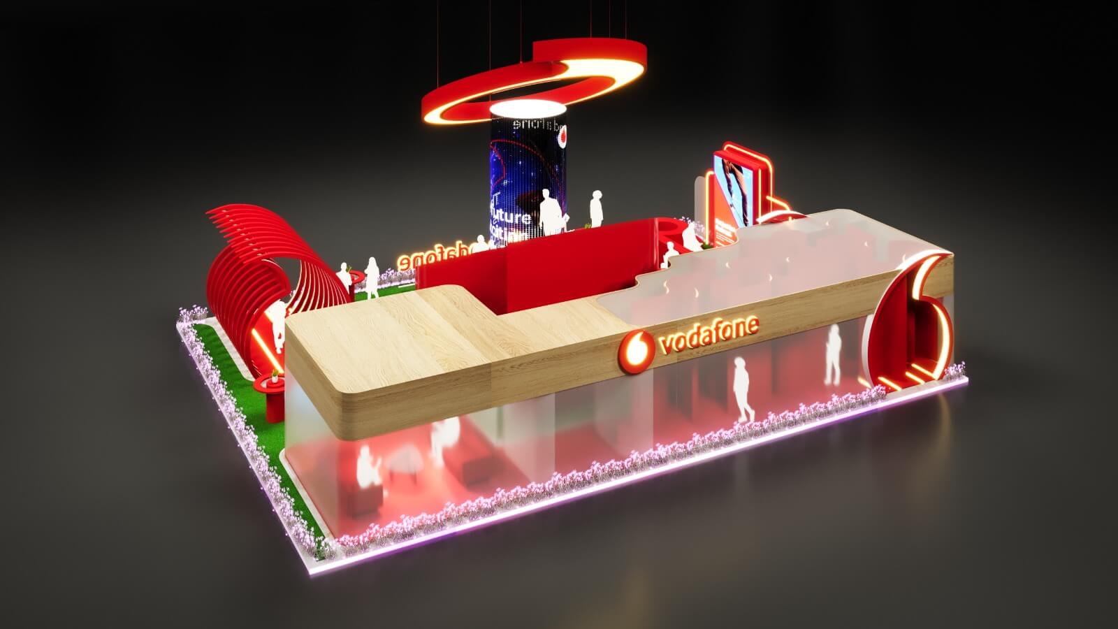 Booth design and interactive installation for Vodafone at COMEX Oman 2024 by RenaiXance.
