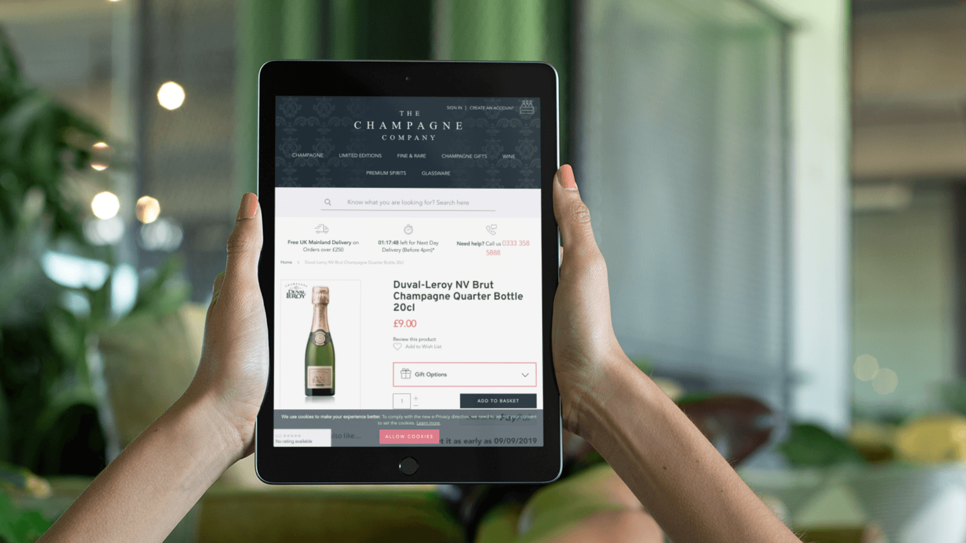 The Champagne Company website on tablet