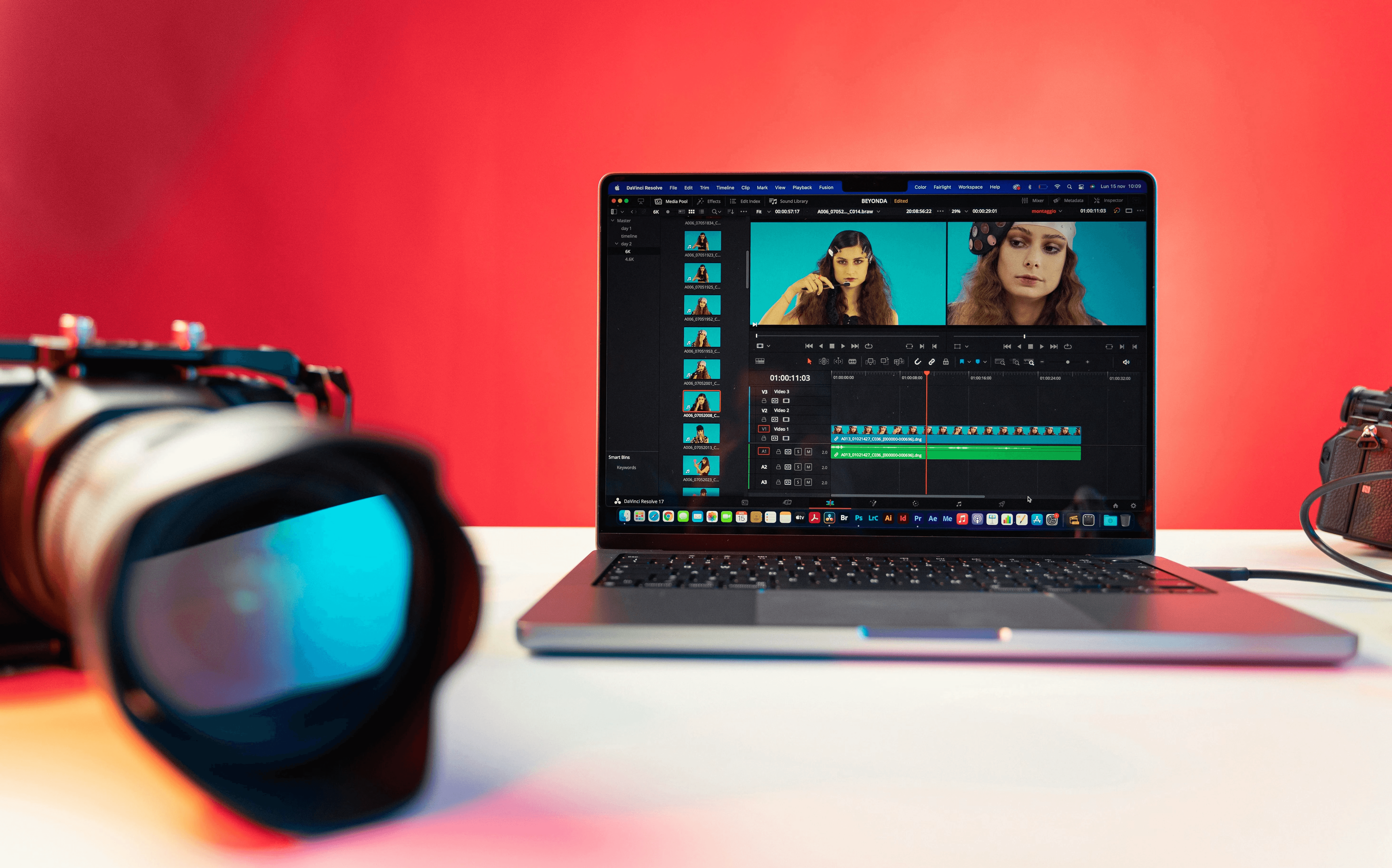 Laptop editing video beside a camera - NVIDIA Video Search and Summarization