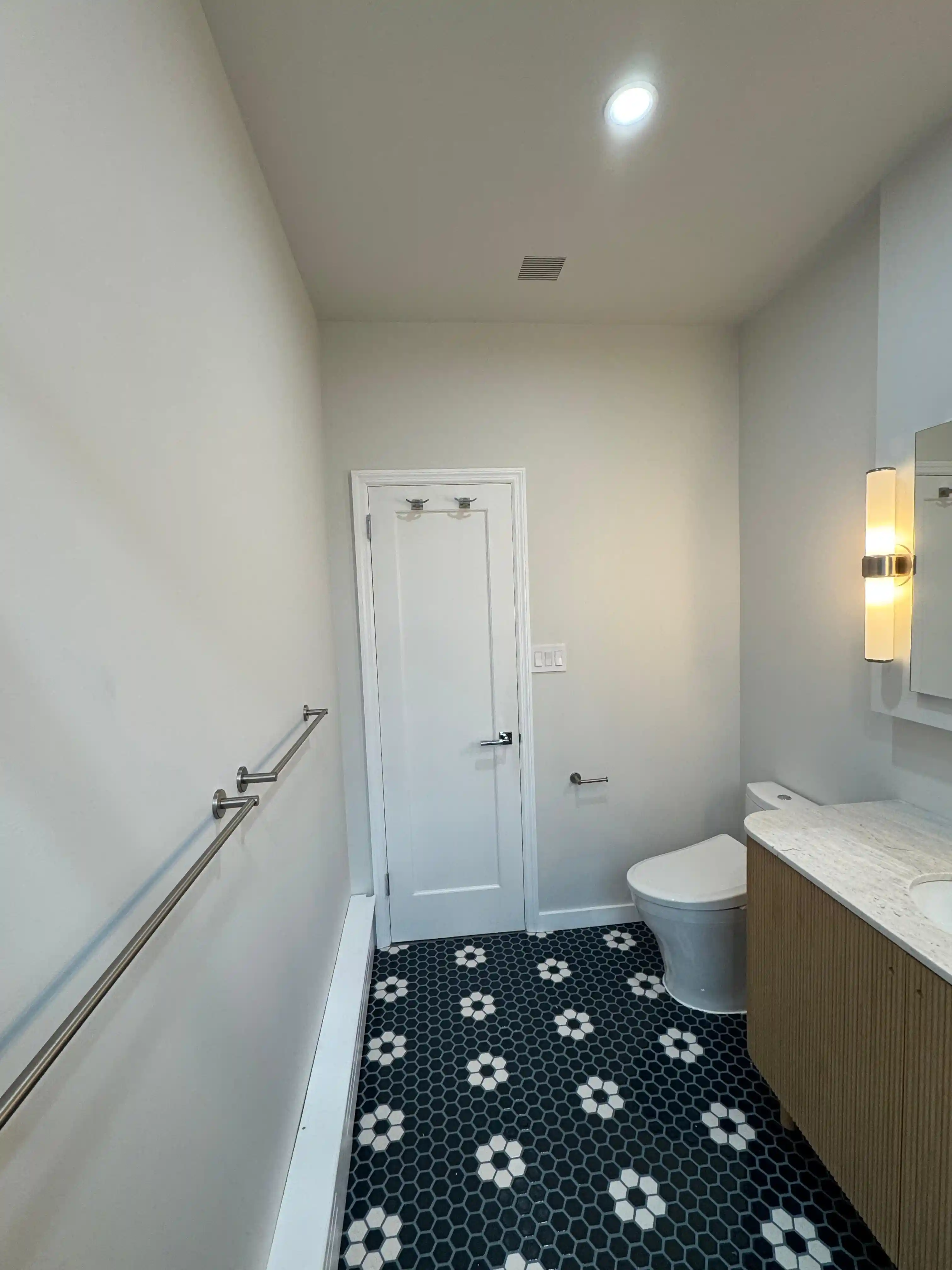 Luxury Trex composite deck stairs with picture framing, recessed lighting, and Transcend railings in Queens, NYC