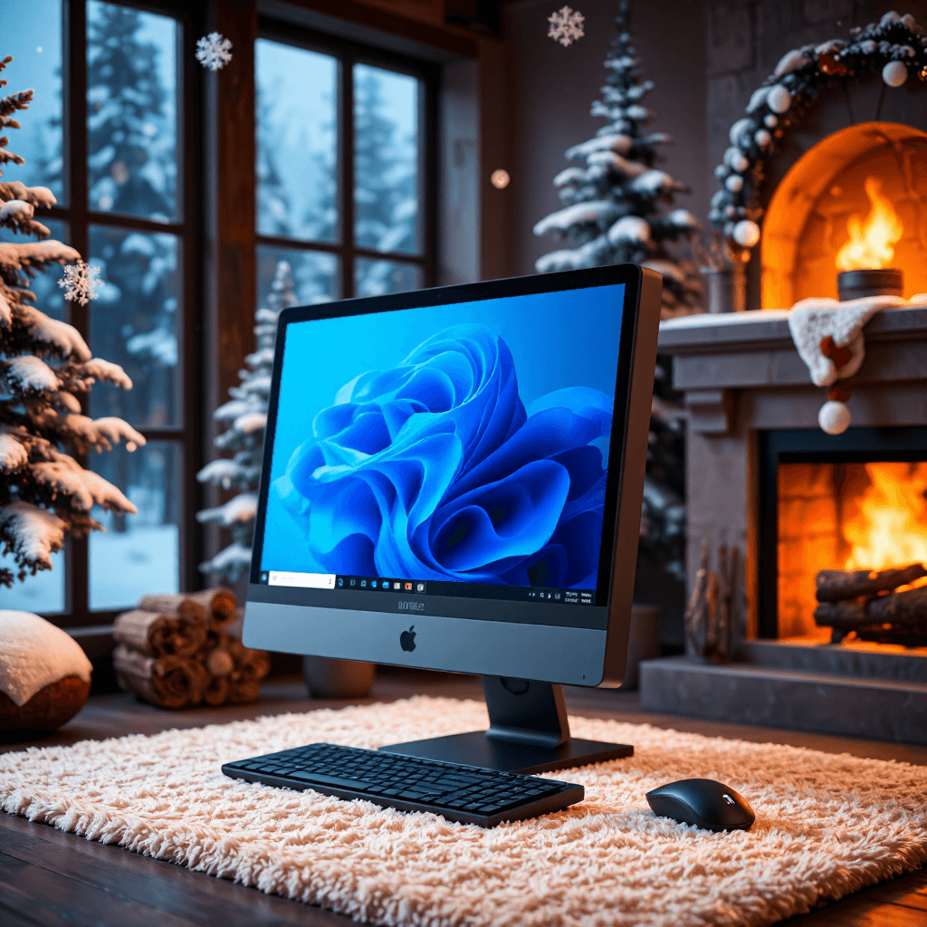 product photography of a desktop computer with a monitor and accessories