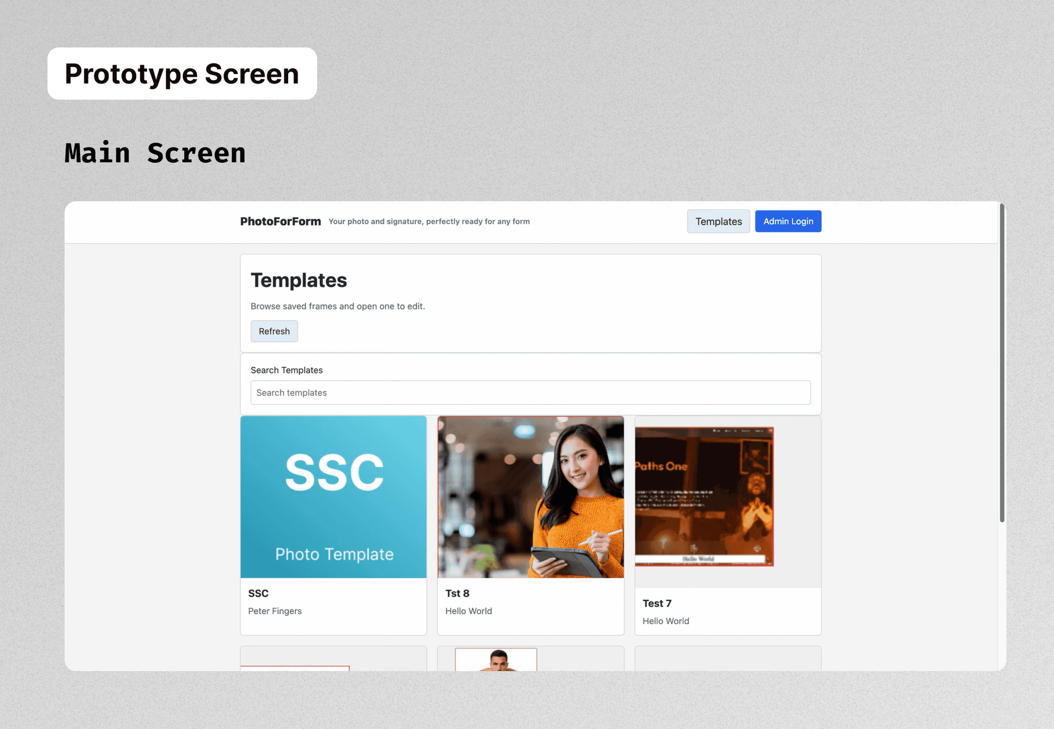 Main Screen of dashboard for user
