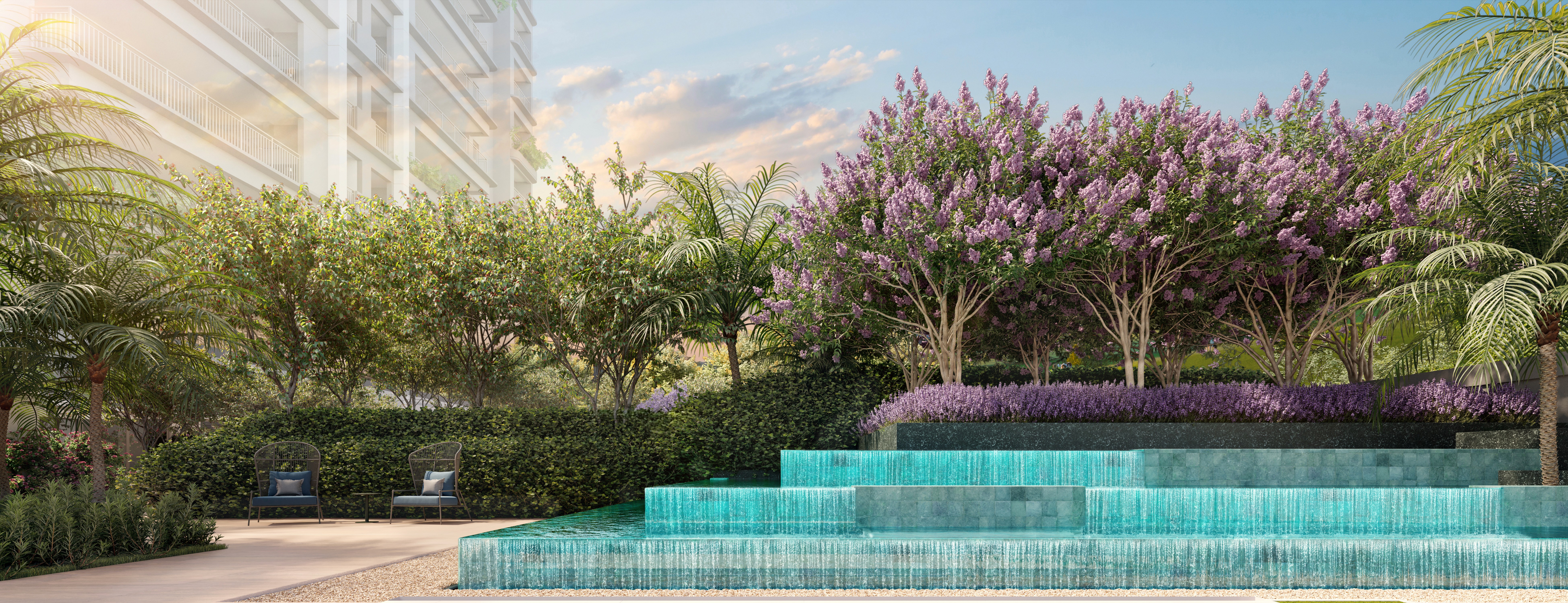 Curved modern skyscraper against a clear blue sky.