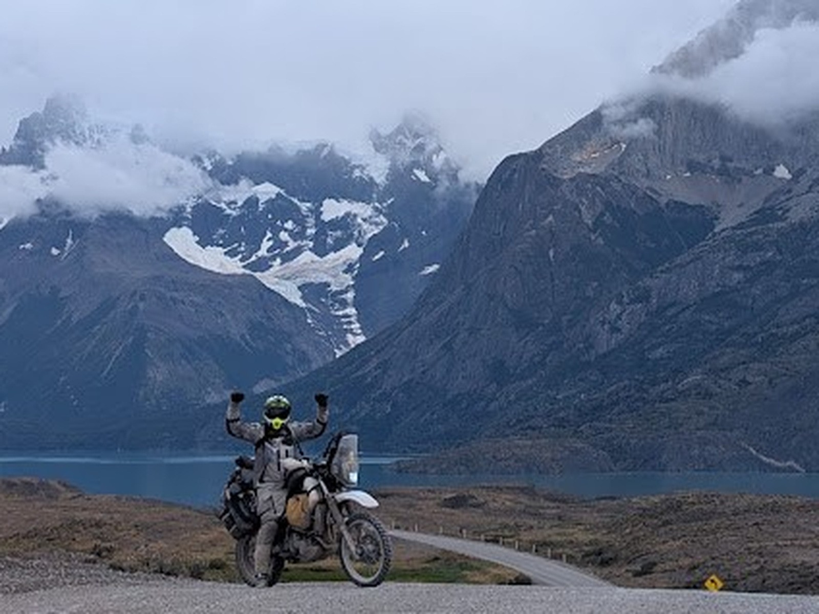 Pauly with motorcycle in Patagonia