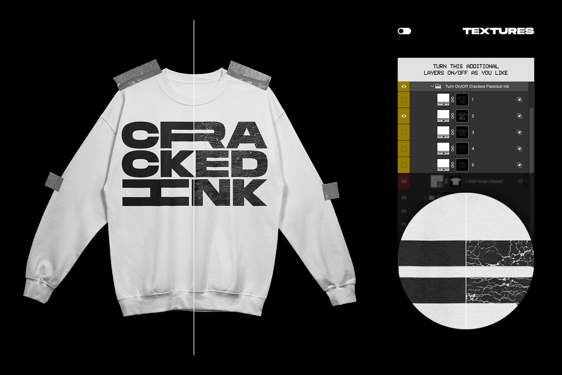 Gildan 18000 Crewneck Taped mockup cracked plastisol ink texture effect