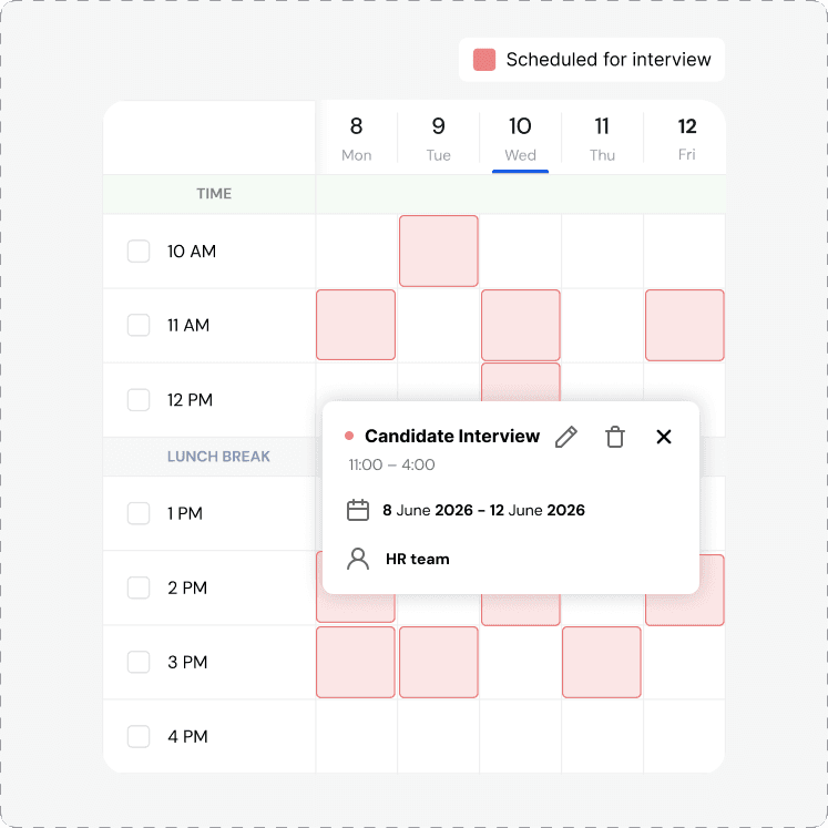 Calendar packed with back-to-back candidate interview slots