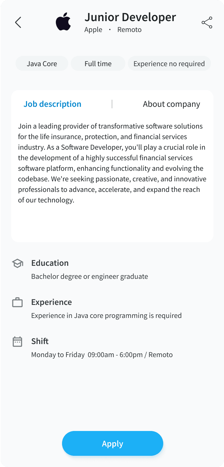 Wireframe — apply flow