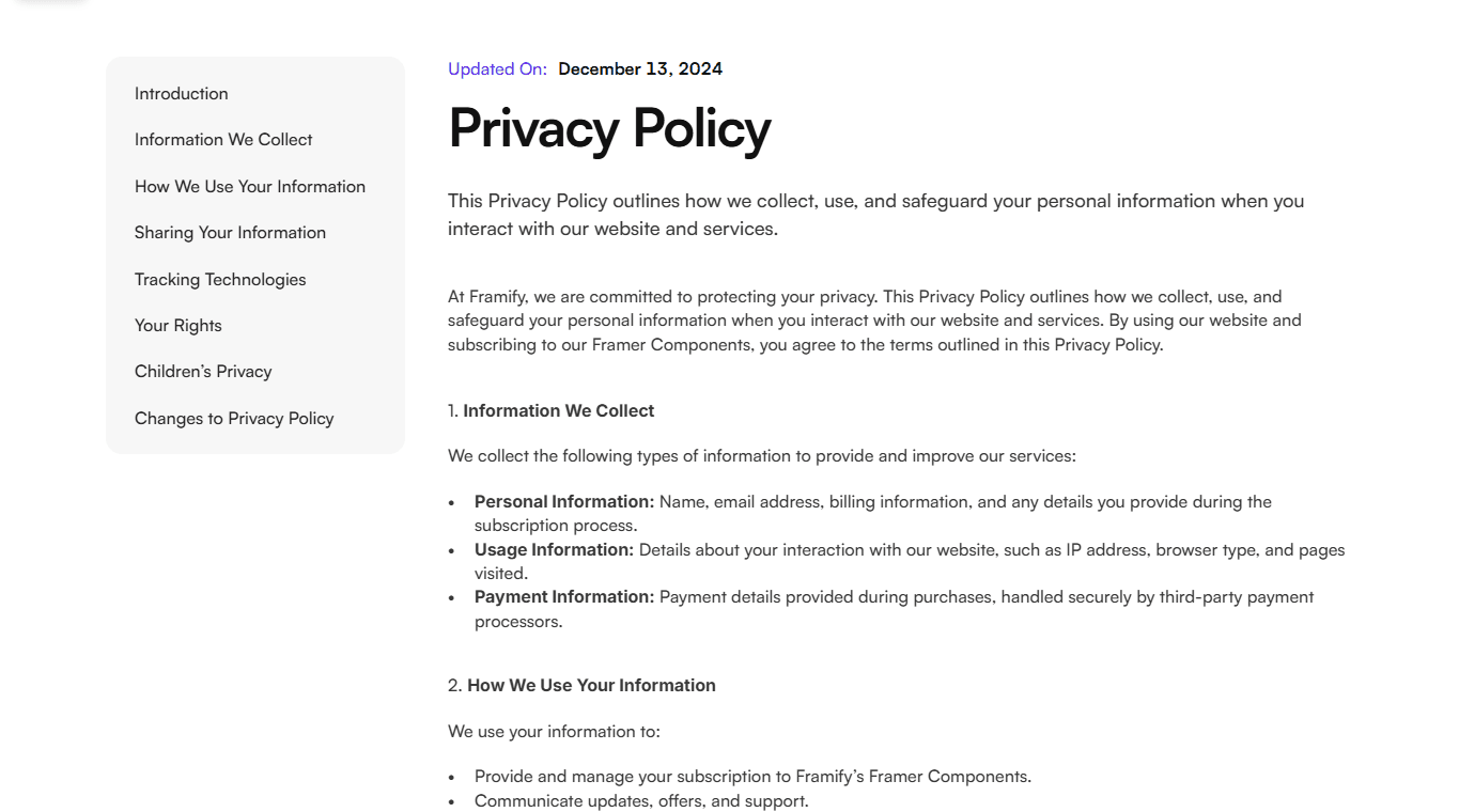 Framer Privacy Policy Section v1