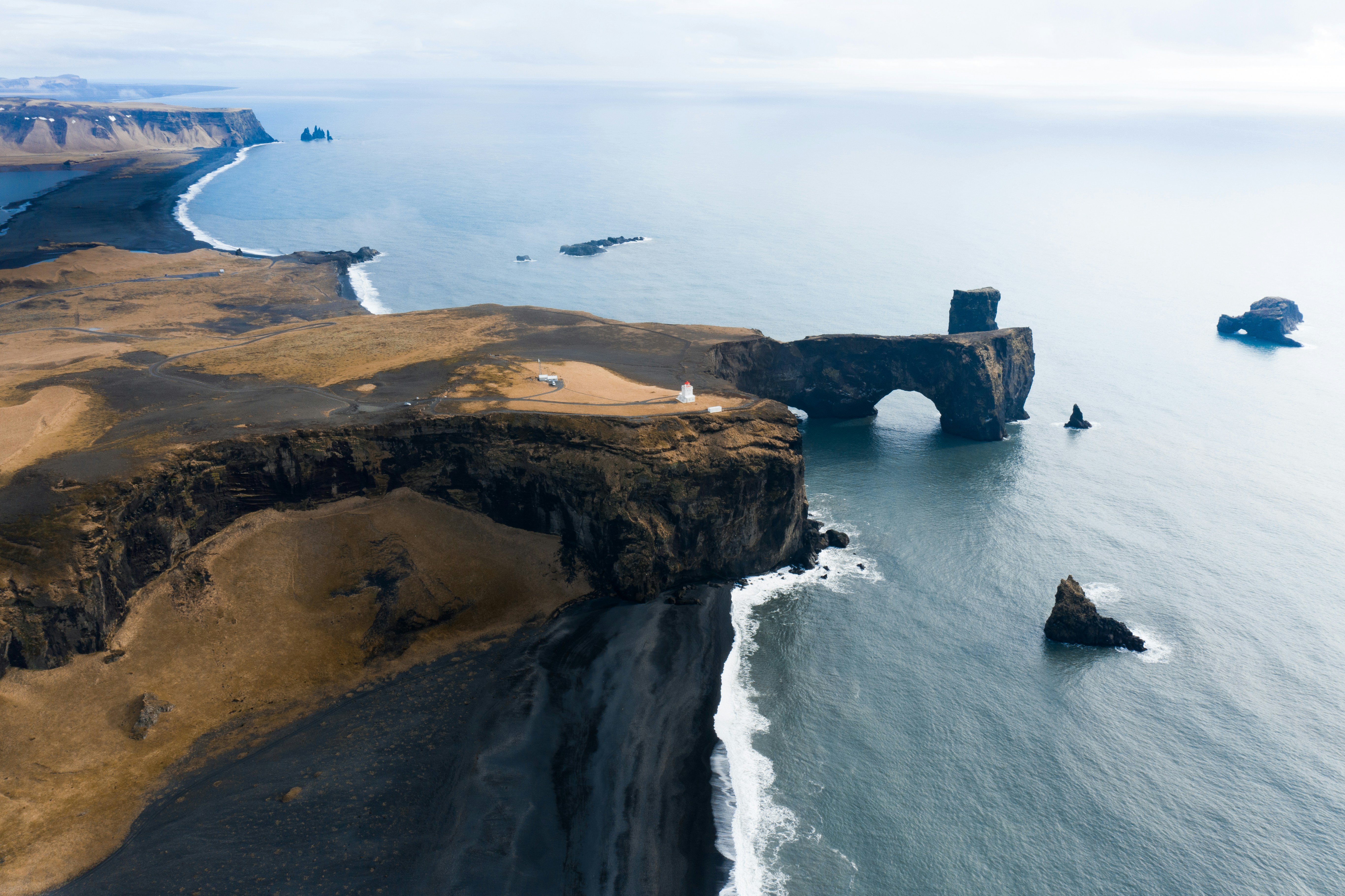 Aerial view of Dyrhólaey promontory in Iceland.