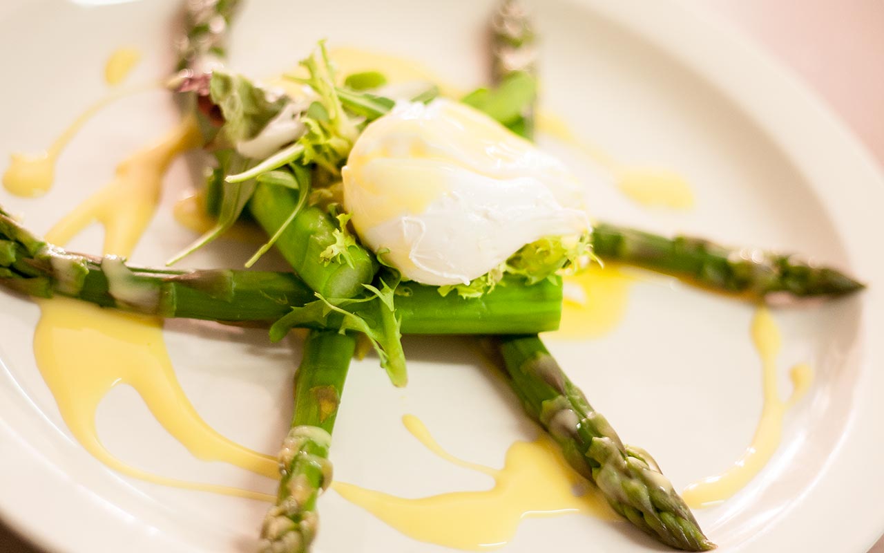 Fine dining plate of Asparagus with Poached Egg