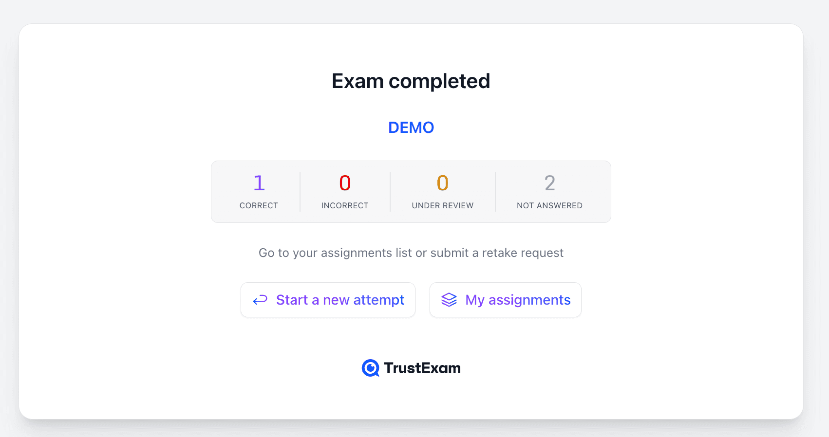 Exam completion — screenshot 20