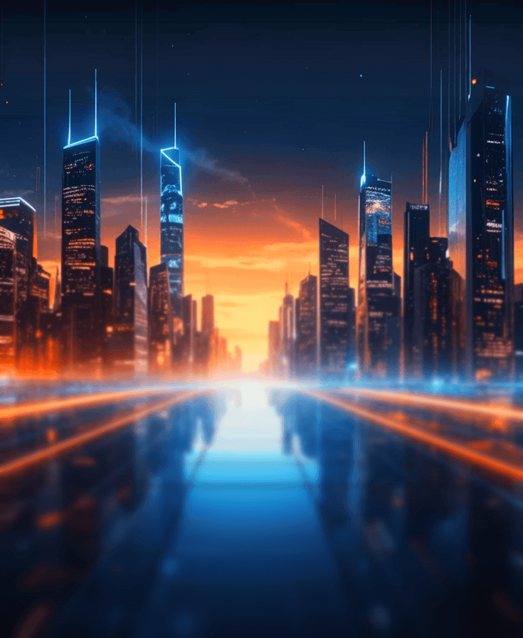 A sleek, minimalist wallpaper features a perfect circle, split evenly with a vibrant blue glow on the left and a fiery orange glow on the right. The background is a dark, almost black, color with subtle, intricate circuit board patterns in a faint blue, suggesting a high-tech, digital theme. The contrast between the cool blue and warm orange creates a striking visual balance.