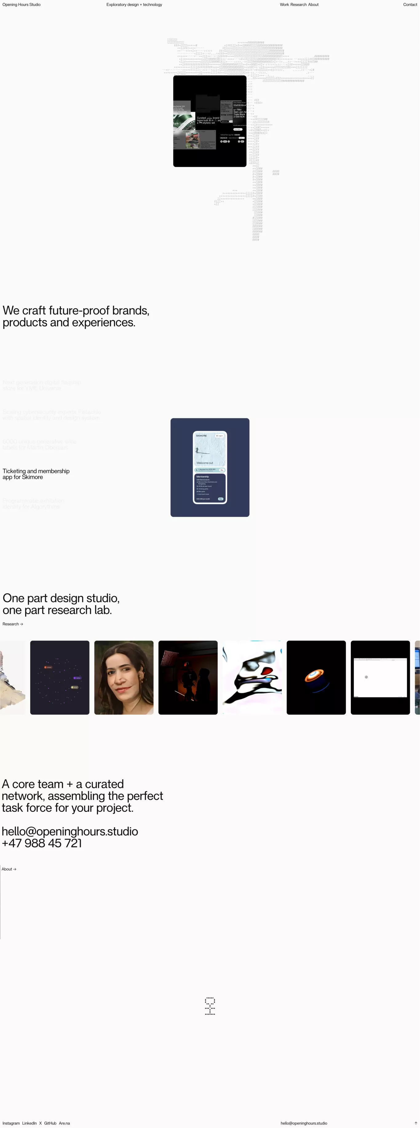 Opening Hours Studio portfolio page screenshot showcasing Design and Tech design