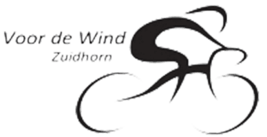 The image features an artistic logo depicting a stylized black bicycle with the text "Voor de Wind Zuidhorn" beside it, suggesting a cycling theme.