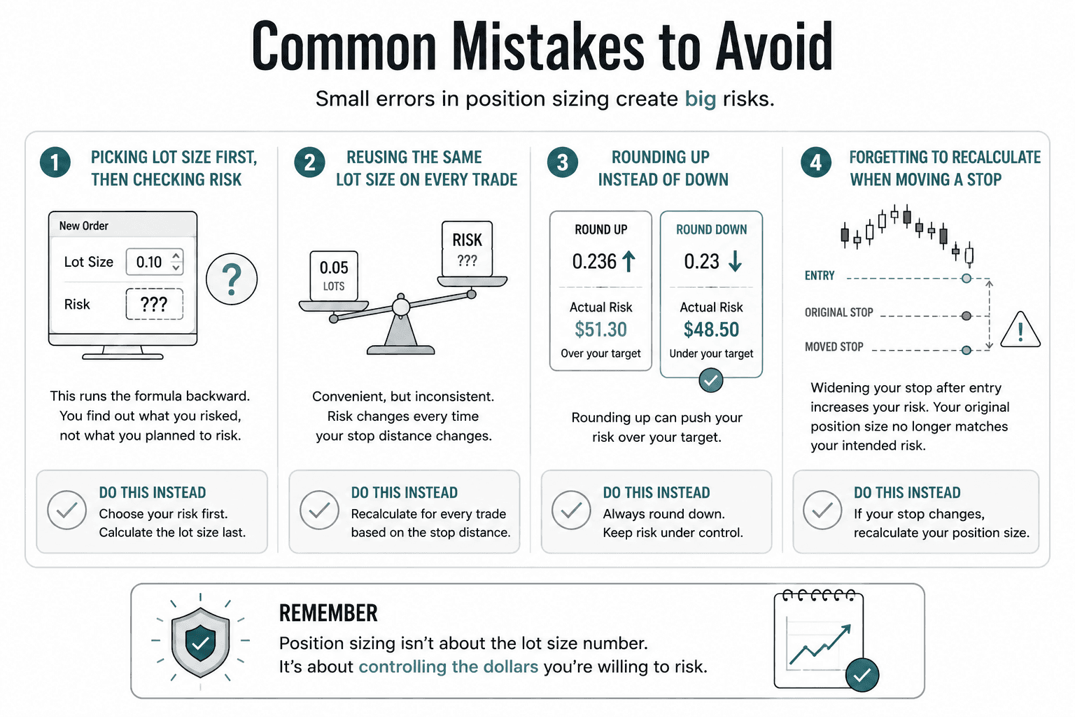 Infographic of the four most common mistakes that people make calculating risk size.
