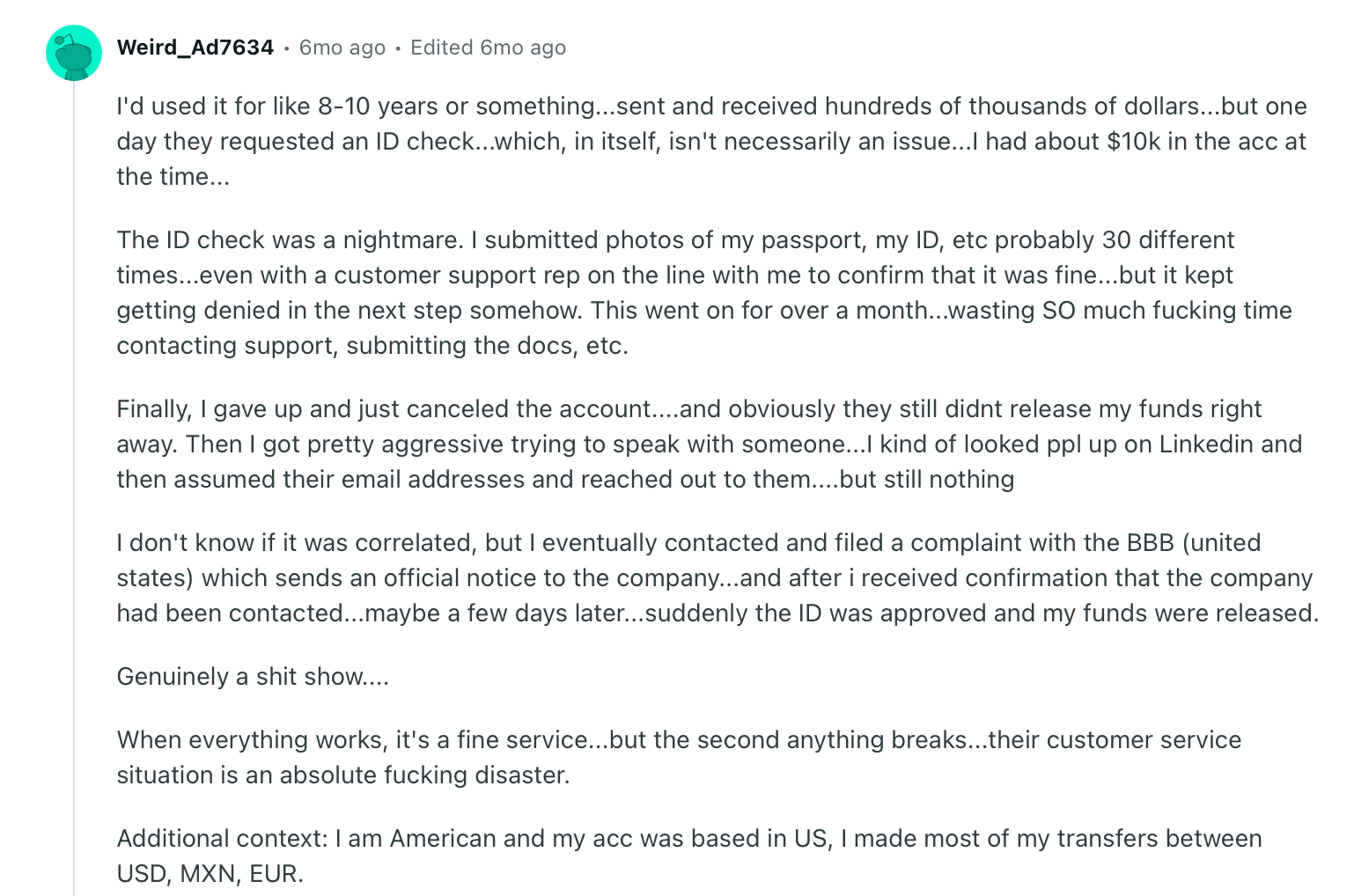 Wise Review on Reddit