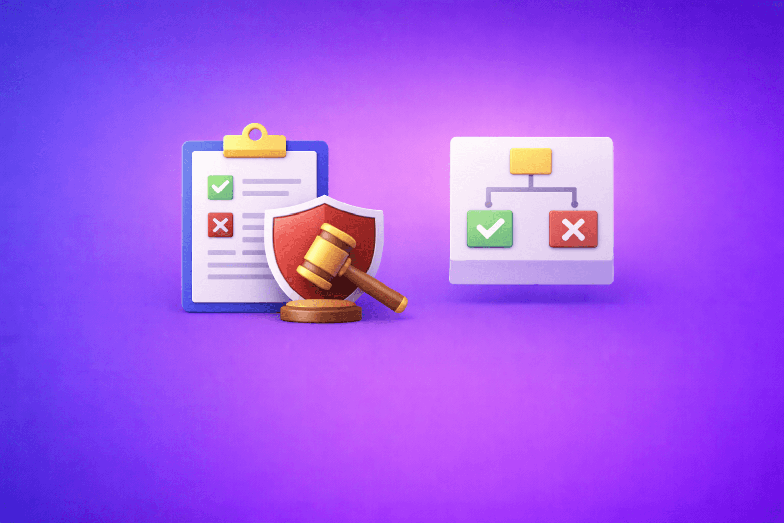 Customer screening fintech illustration with magnifying glass icon on blue to purple gradient background, representing AML compliance, real-time risk assessment, and identity verification for financial institutions.