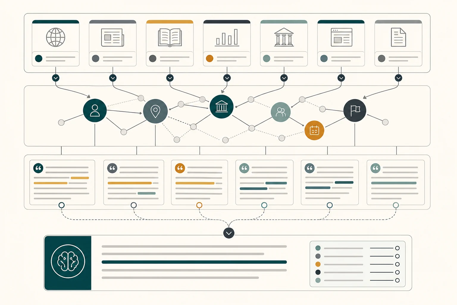 Citation graph connecting source evidence to answer passages