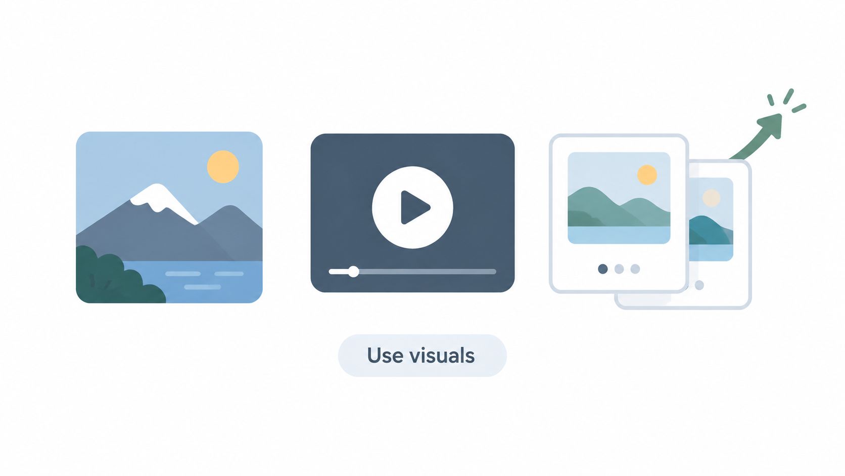 Visual icons representing image, video, and carousel formats to help improve social media engagement.
