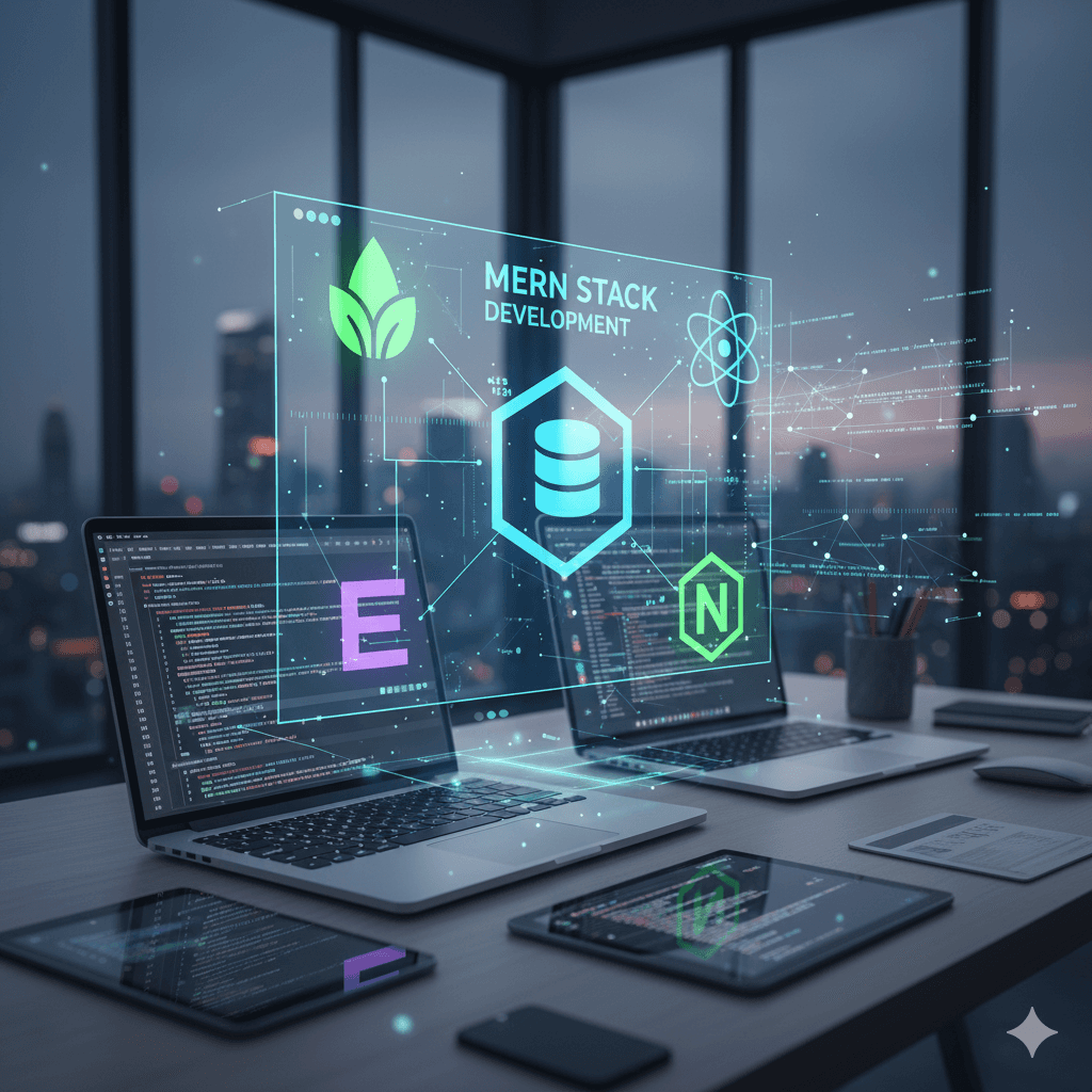 A talent recruiter with a soft smile working on her laptop in the office. The angle is on her face so we can't see what's is on the screen. She is wearing a blazer