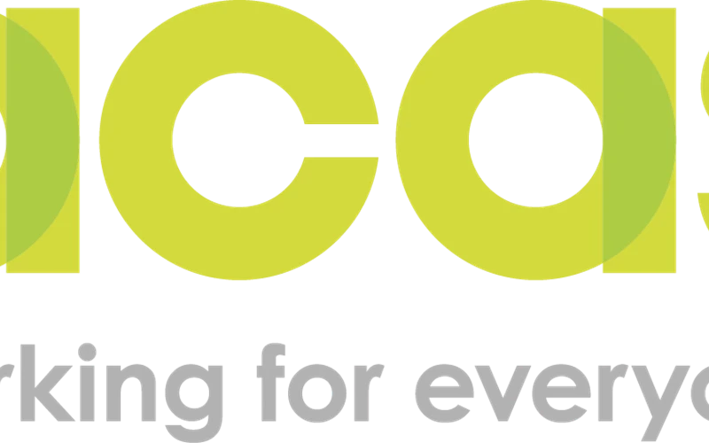 Graphic showing part of the ACAS logo in large green lettering, with the tagline ‘working for everyone’ in grey underneath.