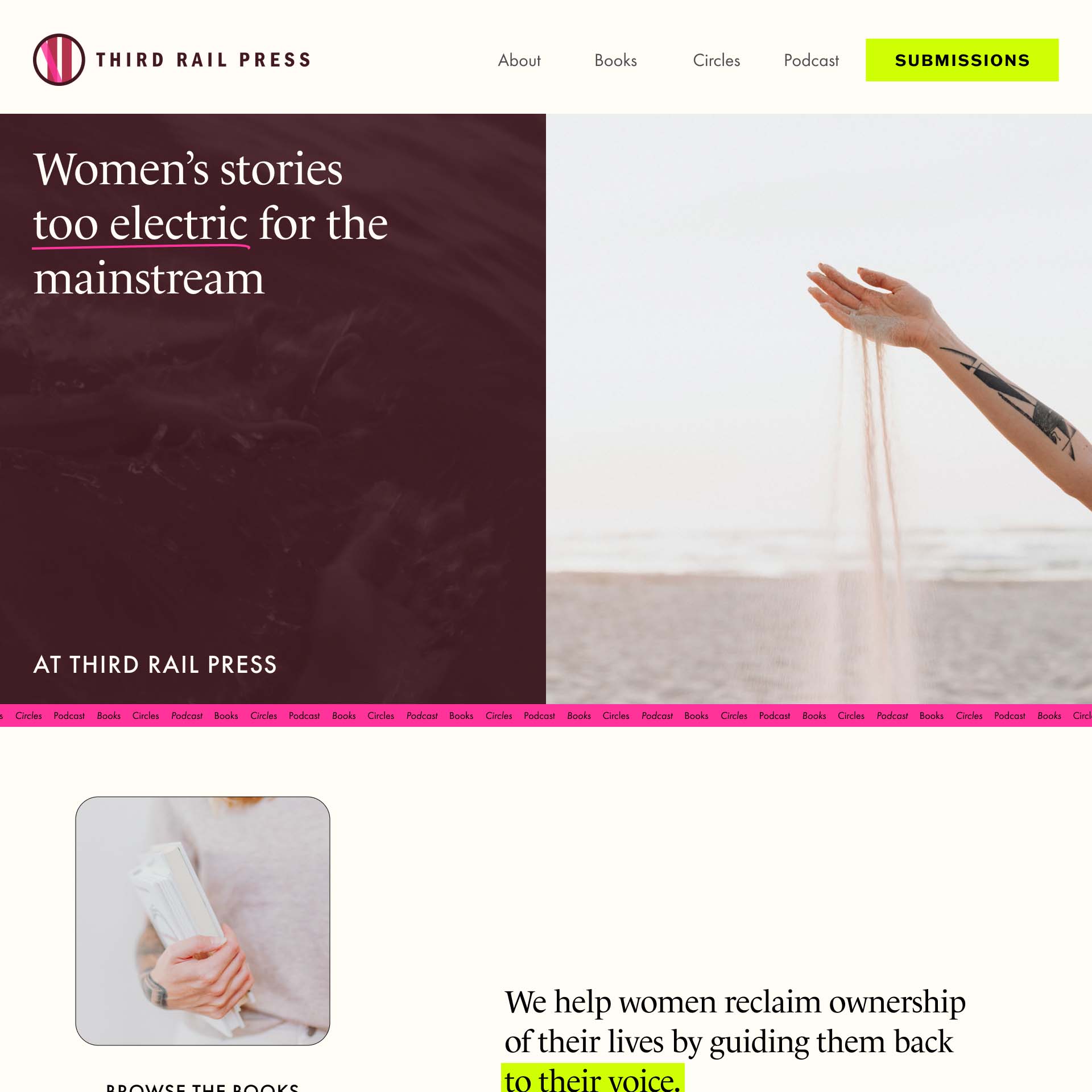 A section from the homepage of a website for an independent publishing website