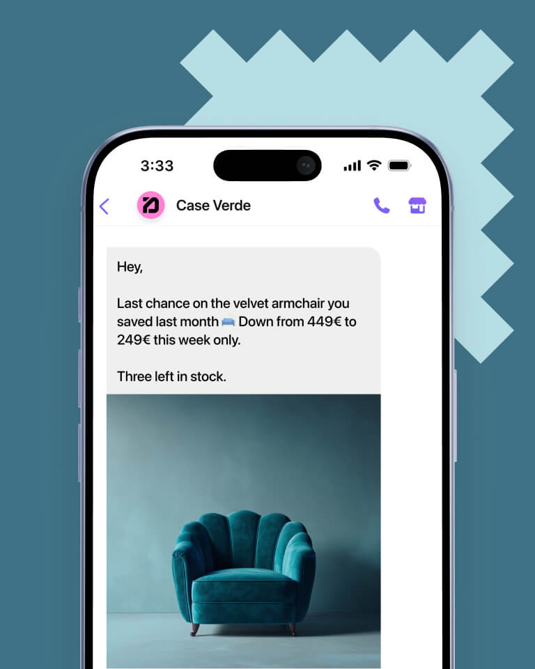 Viber messaging campaign showcasing a personalized message from a home decor e-commerce store.