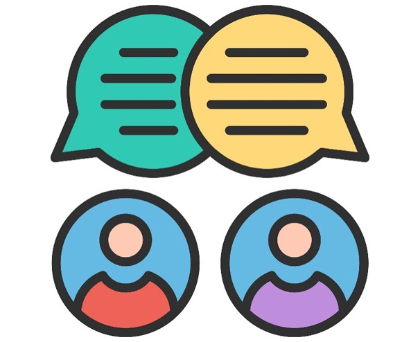 Illustration of two people with a speech bubbles