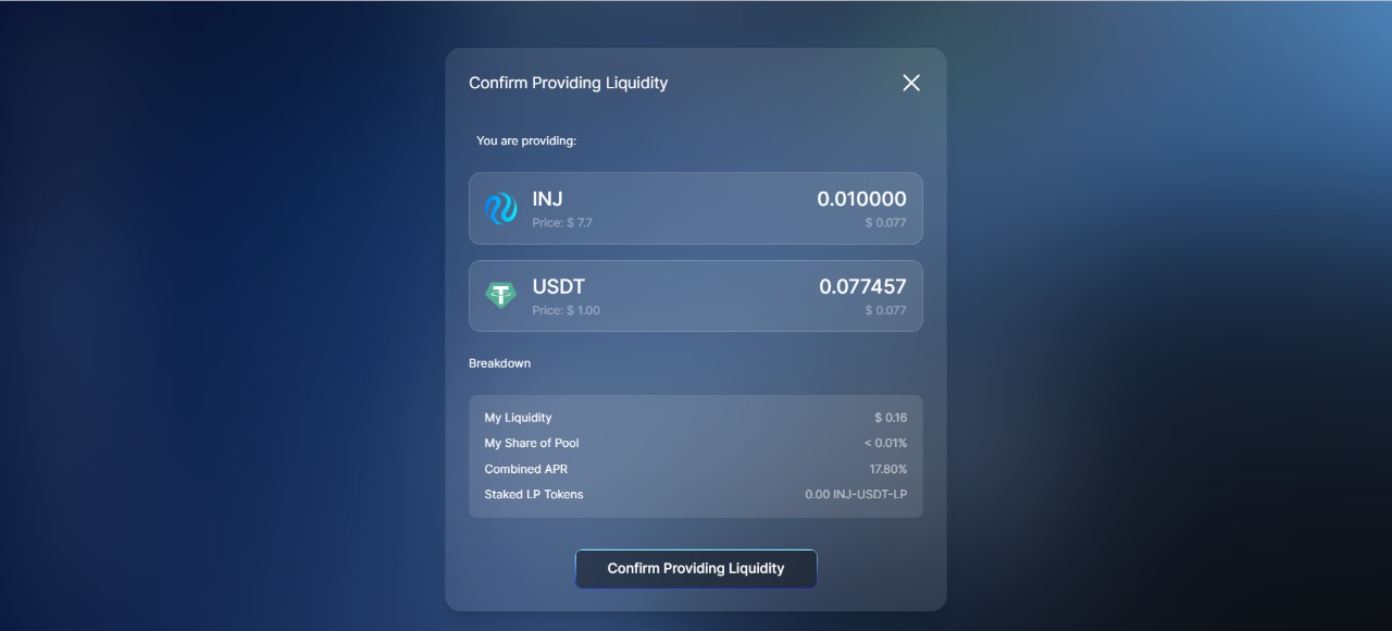 Confirm providing liquidity and approve the transaction