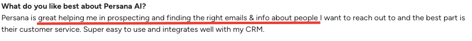 Persana AI user complimenting its data enrichment