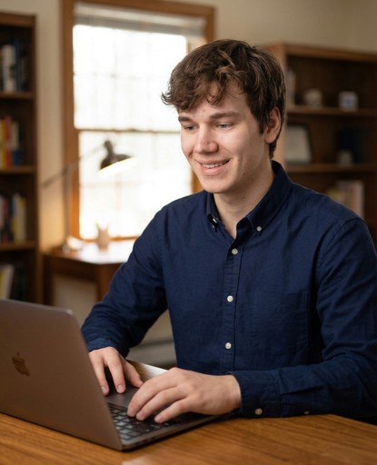 Portrait of portfolio creator – back view