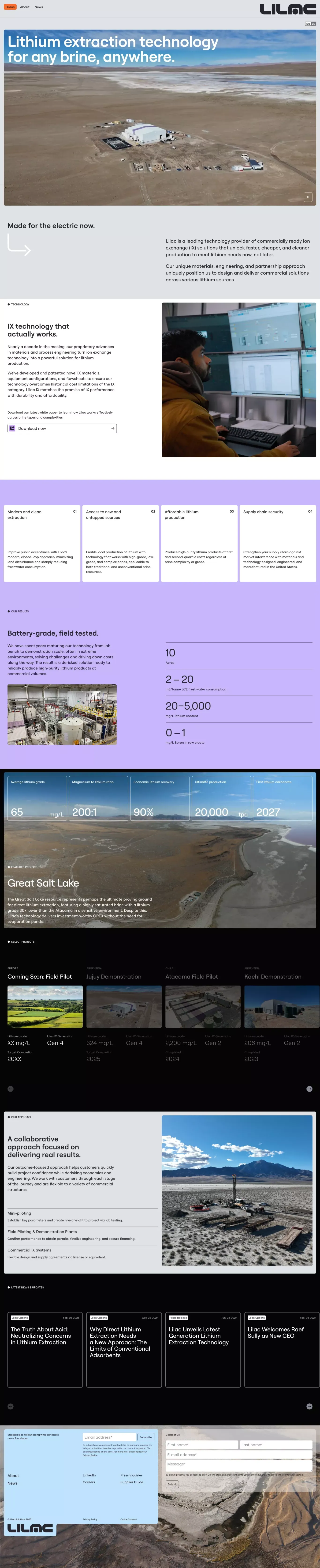 Lilac landing page screenshot showcasing Tech design