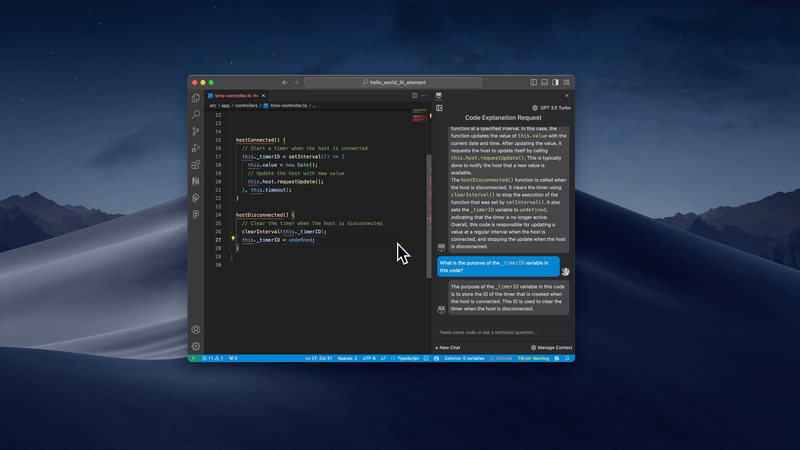 Chatting with Pieces Copilot in VS Code.