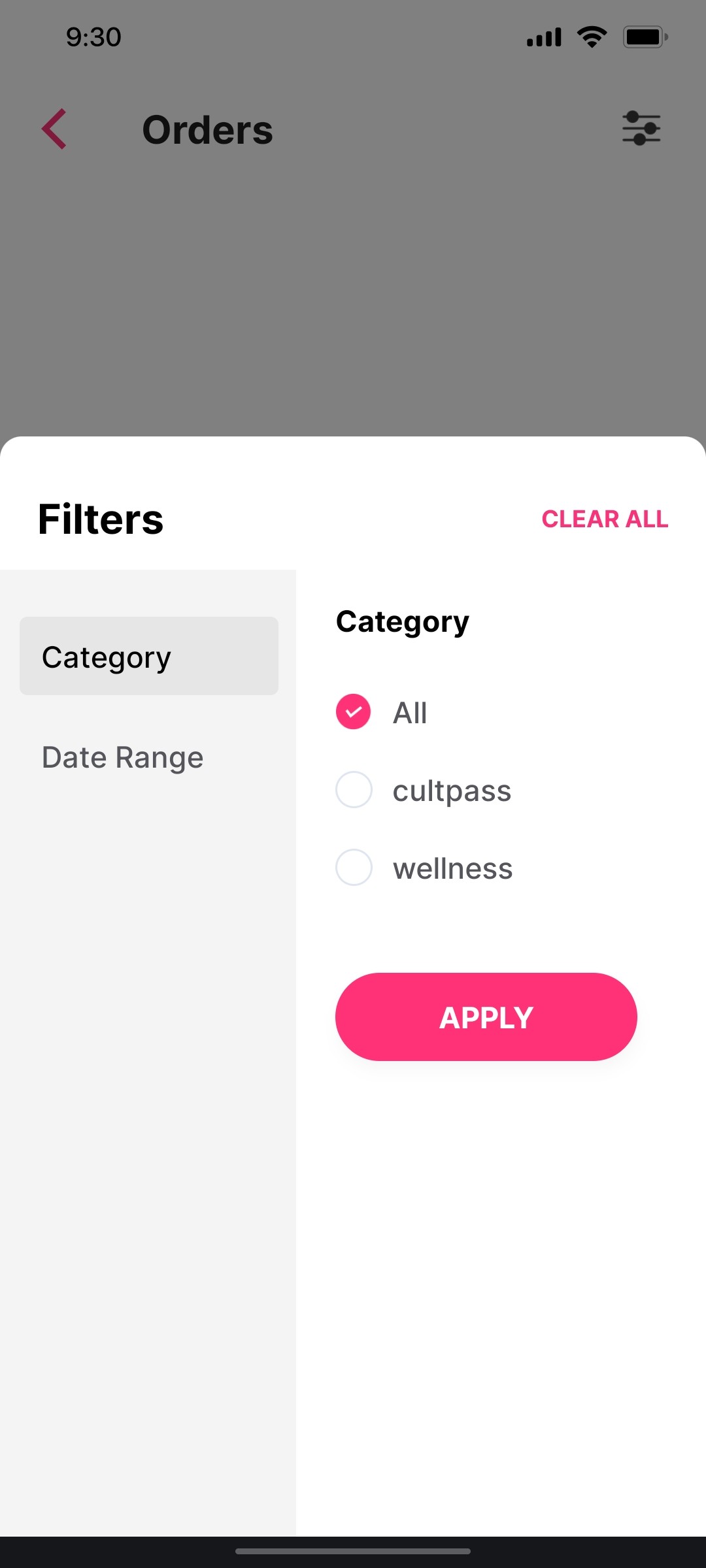Cult.fit App Fiters Screen