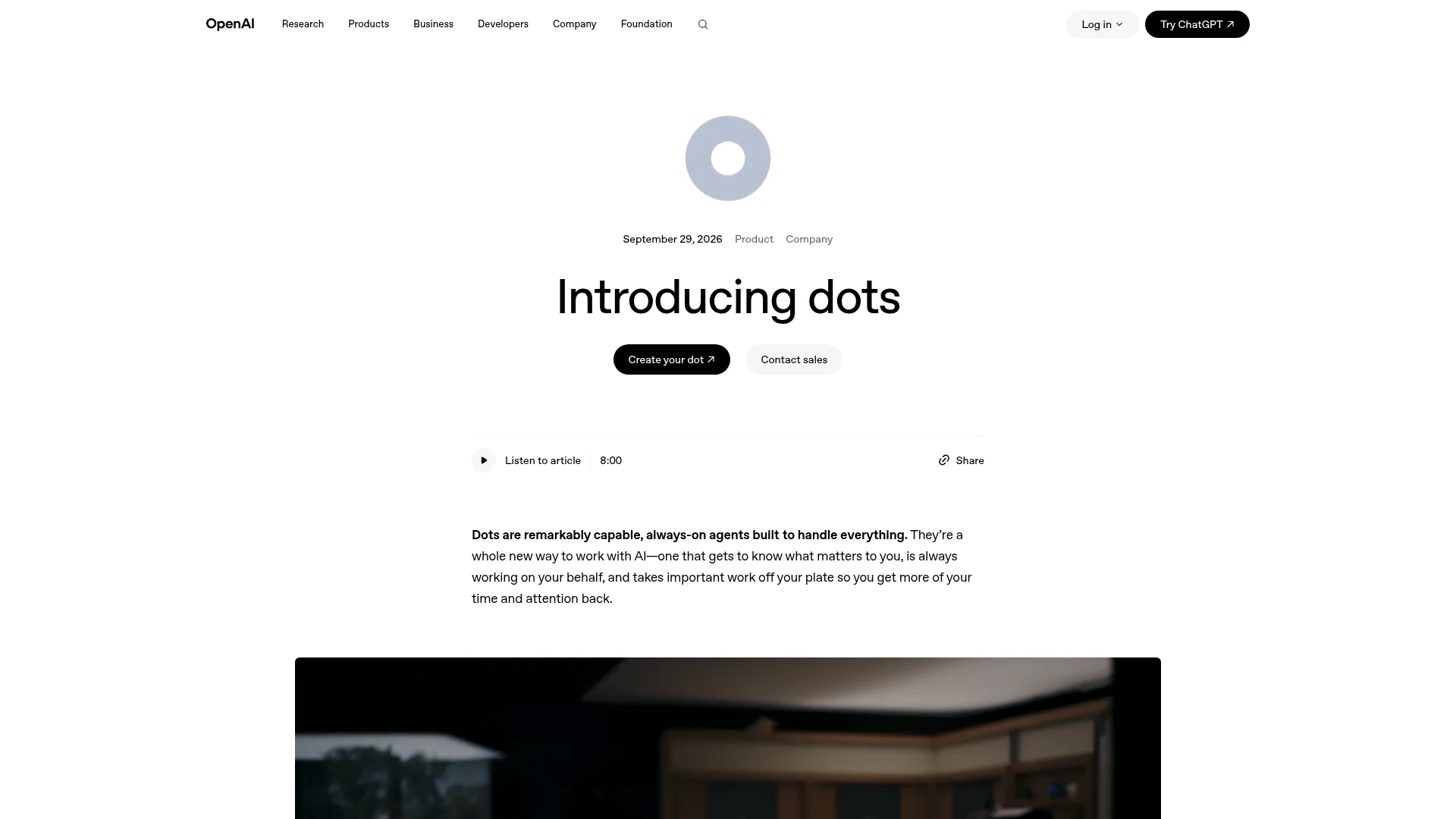 OpenAI dots announcement page introducing always-on personal AI agents in ChatGPT