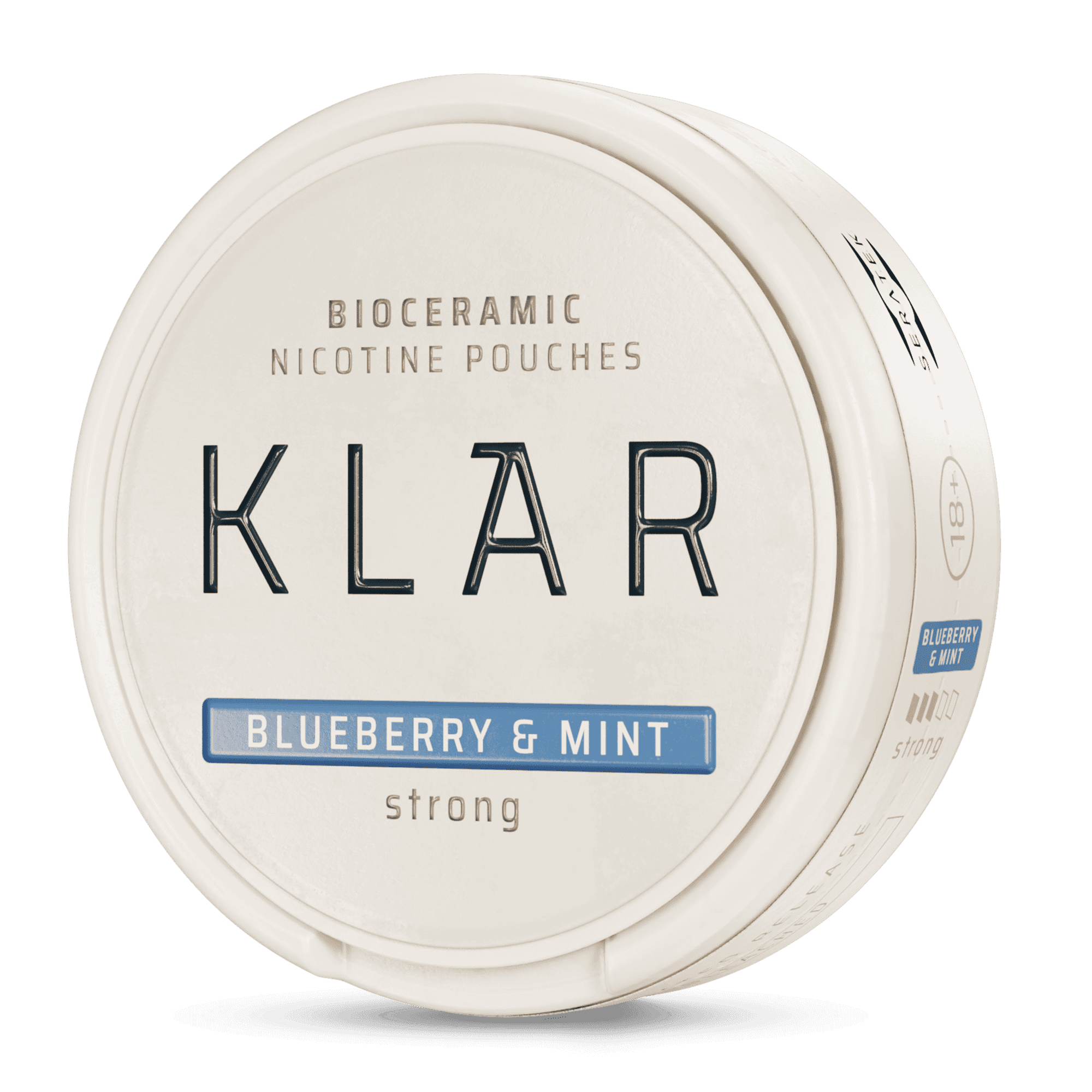 KLAR Bioceramic nicotine pouches in blueberry & mint