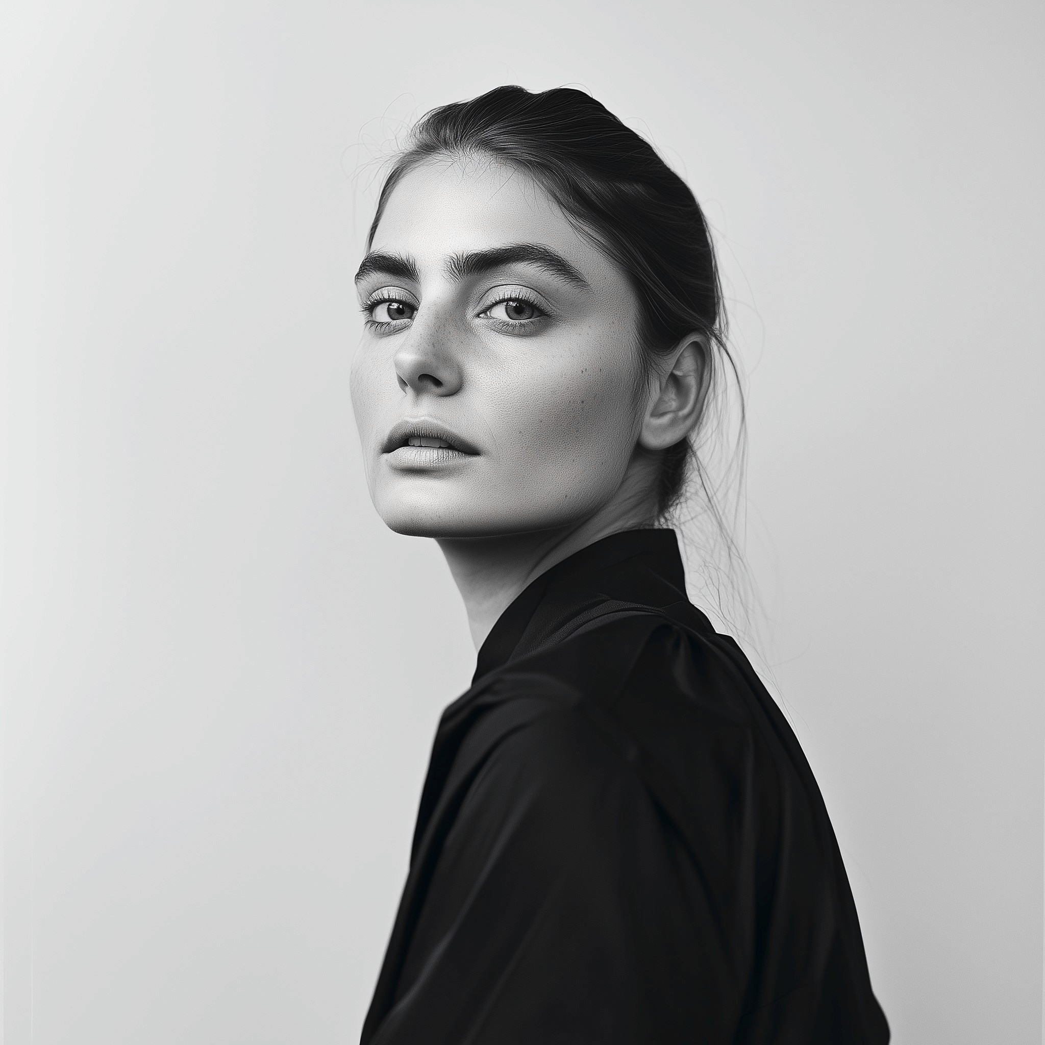 Retrato em preto e branco de uma mulher