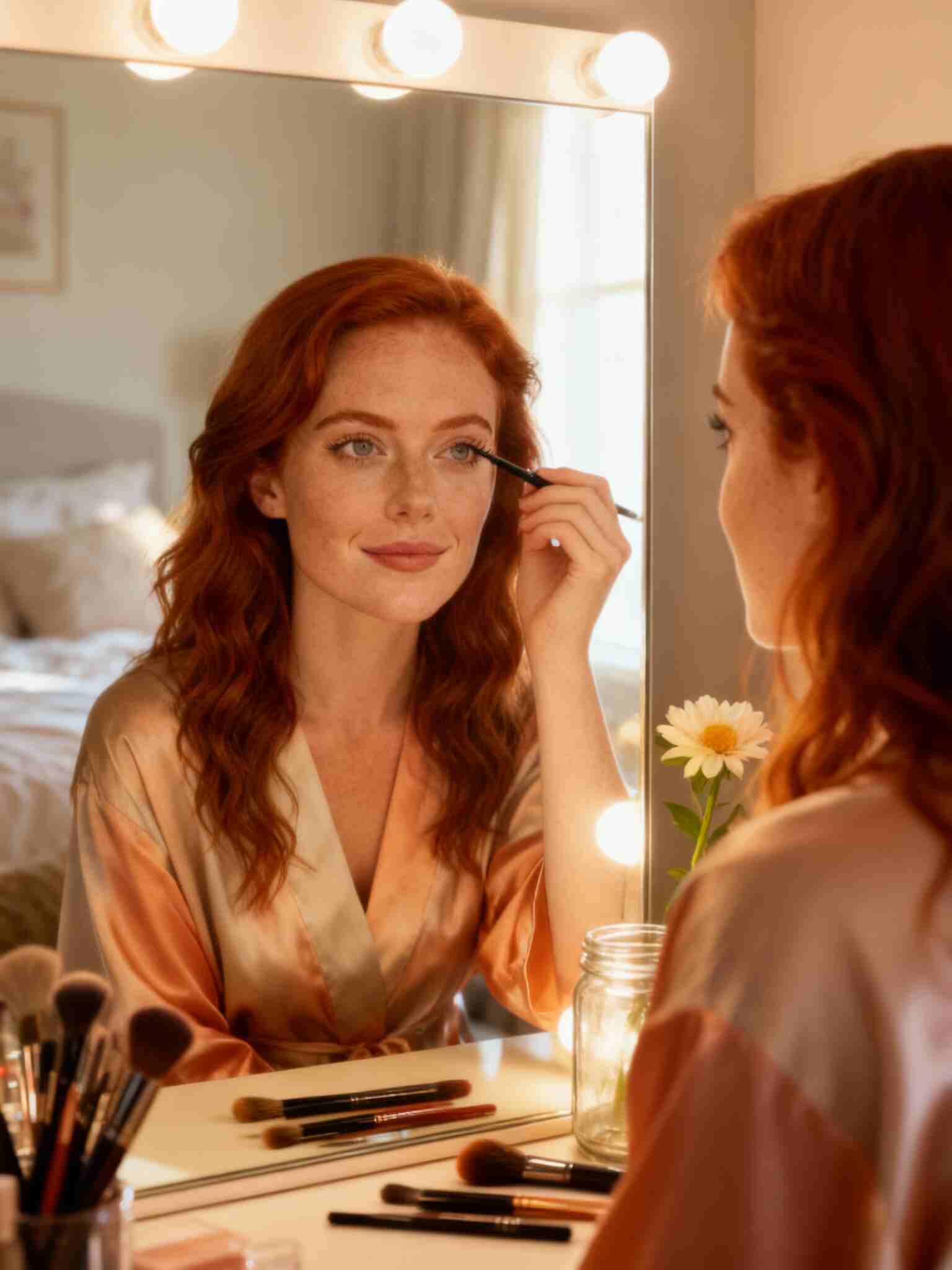 Woman doing makeup at home with Runway AI Video Generation