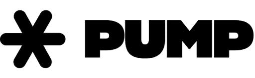 Black logo featuring a stylized asterisk symbol followed by the bold, uppercase word "PUMP" against a transparent background.