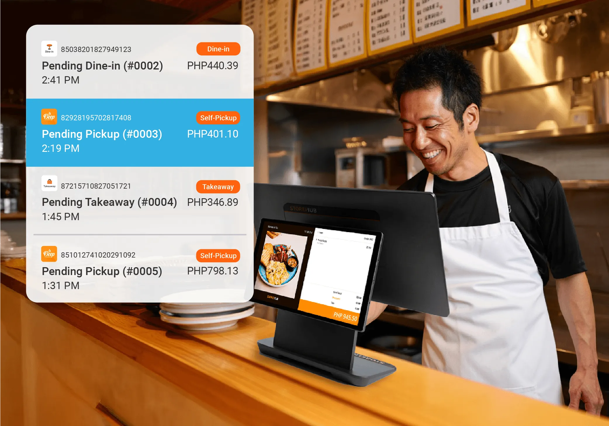 Philippines restaurant staff using the StoreHub cloud POS system to manage dine-in and takeaway orders.